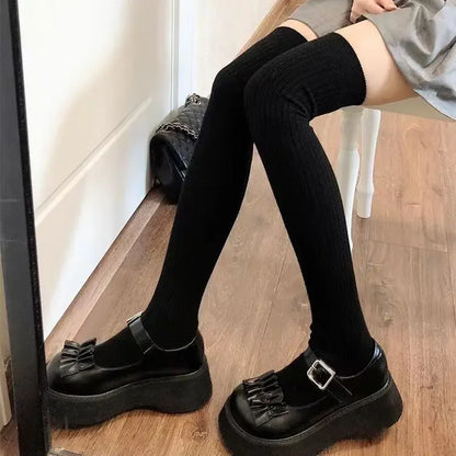 1/2pairs Women's Casual Knitted Long Socks Autumn Winter Solid Stockings Boot Calf Socks Over Knee Leggings