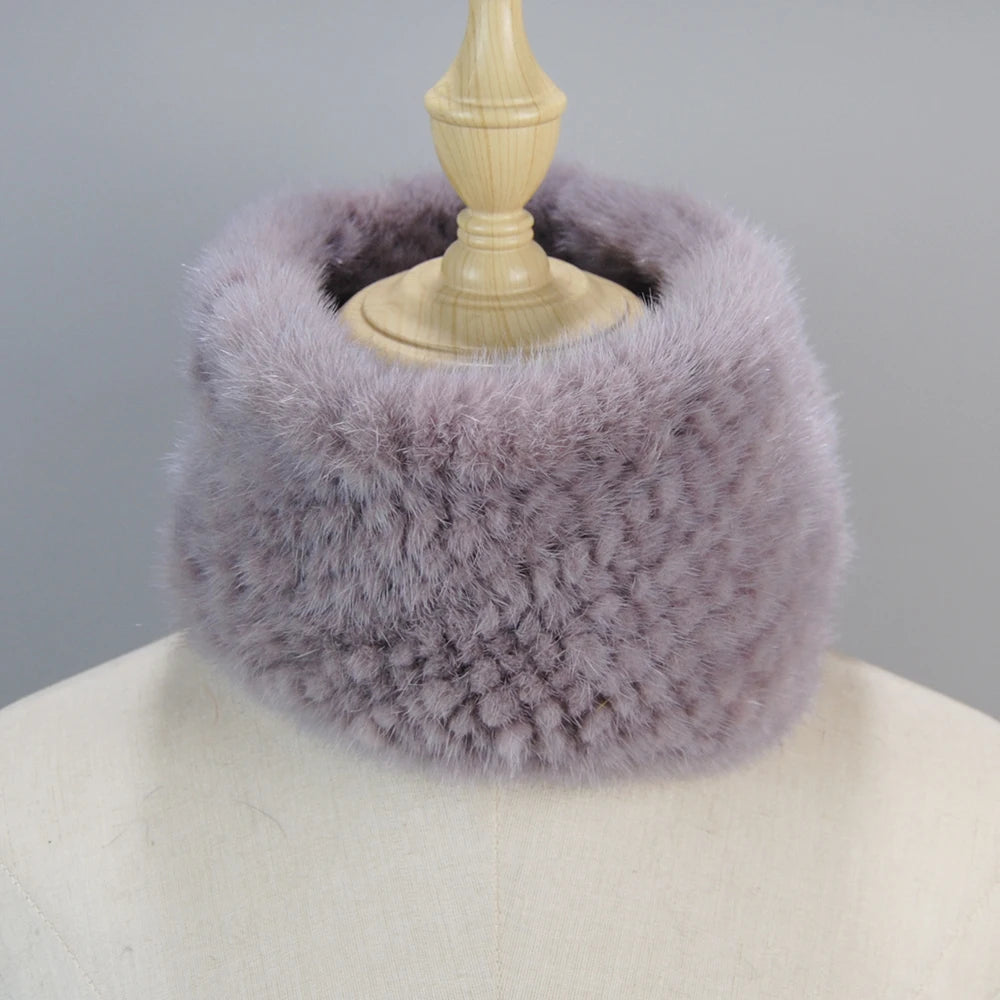 2025 New Women Winter Real Mink Fur Scarves headbands Good Elastic Knitted Natural Mink Fur Scarf Thick Warm Lady Fur Ring Shawl
