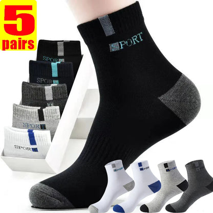 Summer Bamboo Fiber 5Pairs Men's Socks Breathable Cotton Letter Sports Sock Breathable Deodorant Business Socks Size 37-45 Sox