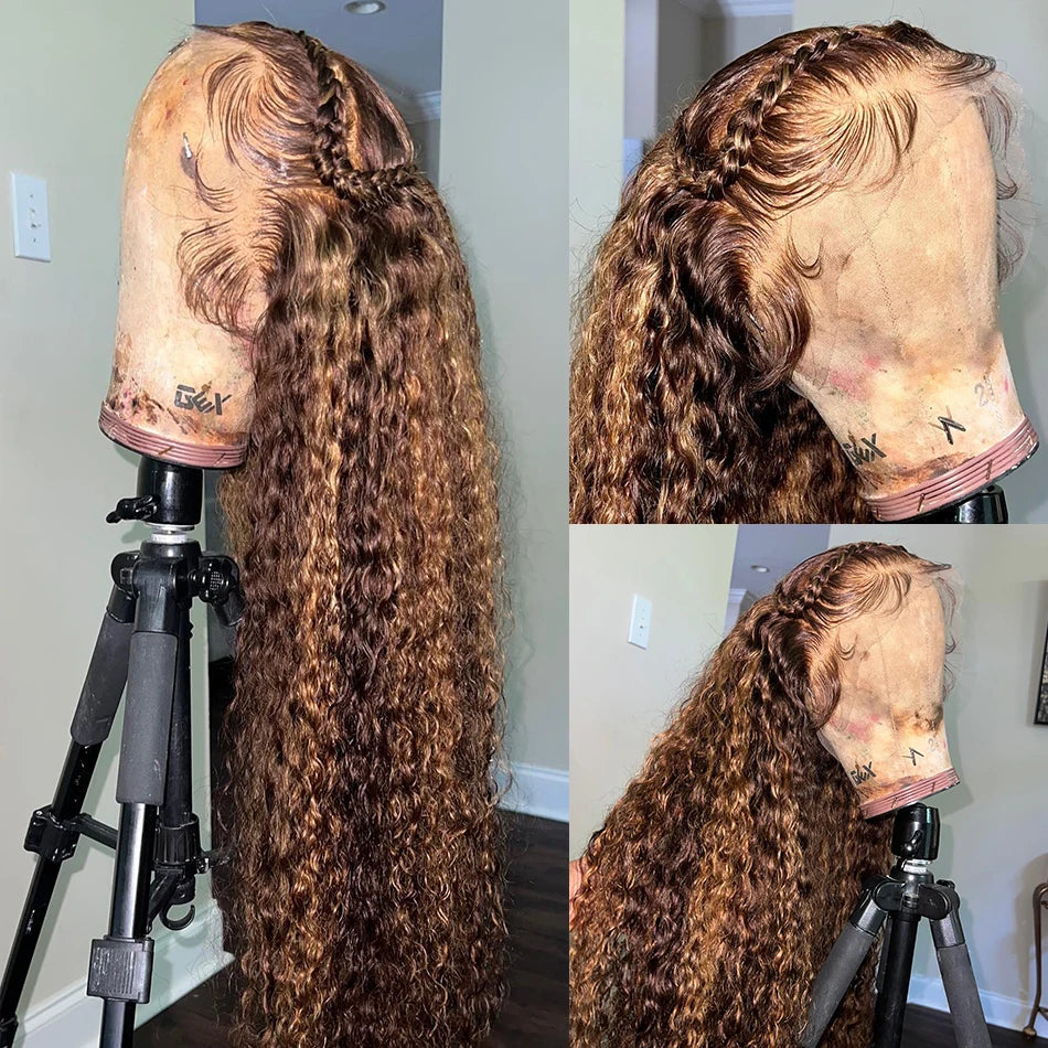 Curly Highlight Wig Human Hair Deep Wave Frontal Wigs For Women Blonde 13x6 Hd Water Wave Lace Front Glueless Wig Ready to Wear