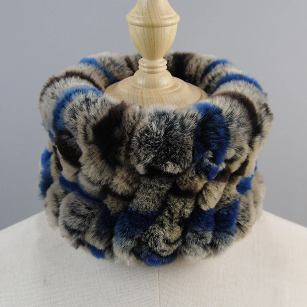 Good Elastic Rex Rabbit Fur Ring Scarves Winter Warm Women Genuine Rex Rabbit Fur Scarf Knitted Real Natural Fur Wraps Headbands