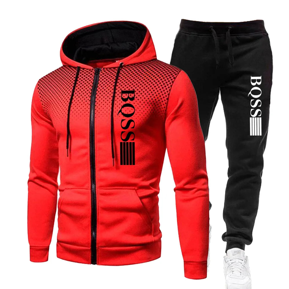 Men Clothing Spotted Sweatshirt Suit Hoodie and Pants Suit Mens Fashion Suits Men's Winter Clothes New Two Piece Set
