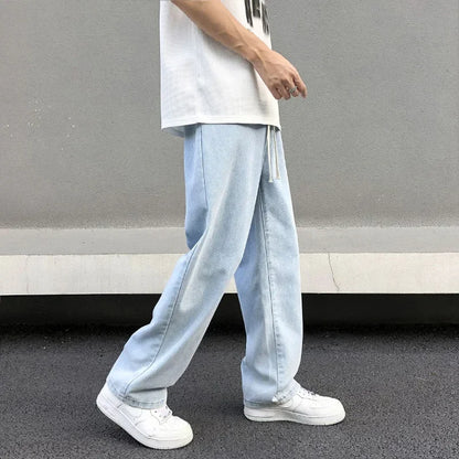 Casual Straight-Leg Jeans Men's Spring New Loose-Fit Elastic Waist American Style Wide-Leg Trousers New Arrival High Street Fash