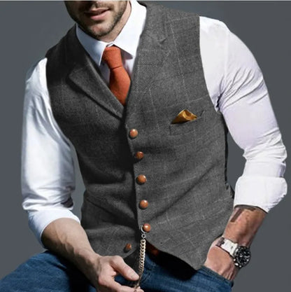 Spring and Autumn Europe and The United States Men's Fashion Plaid Casual Single-breasted Vest Slim-fit Suit Vest, Commuting