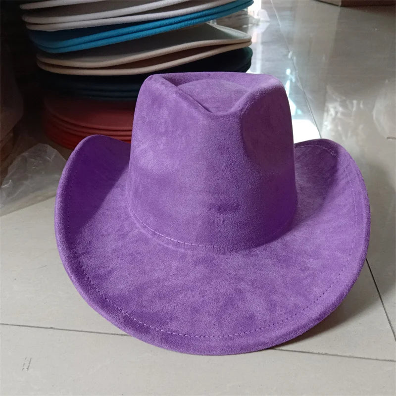 Western suede leather 7.5CM Western denim women's Fedora hat men's church jazz hat fashion travel party hat denim hat 2024