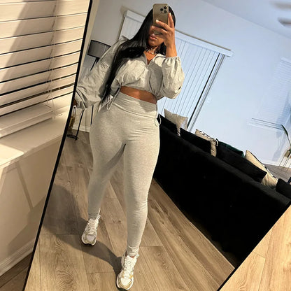 Weird Puss Autumn Women 2 Piece Set Casual Tracksuit Zipper Thin Drawstring Jacket+Leggings Matching Streetwear Sporty Suit