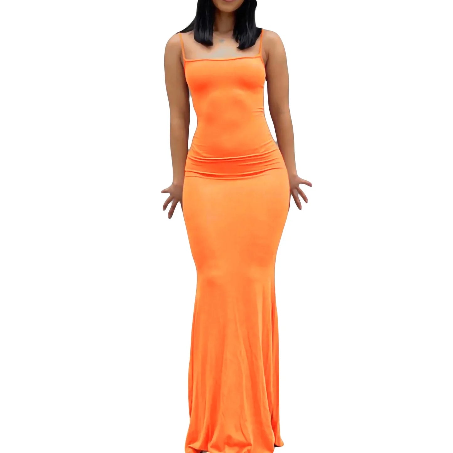 Sexy Bodycon Long Dress Solid Color Spaghetti Strap