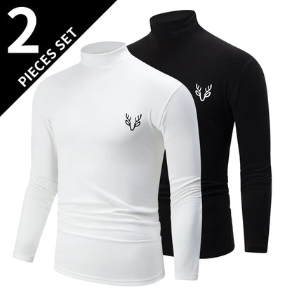 1/2 Pack Men's Fall/Winter Turtleneck Backcoat Solid Color Simple Warm Long Sleeve Shirt Teenagers' School Uniforms with Sanded