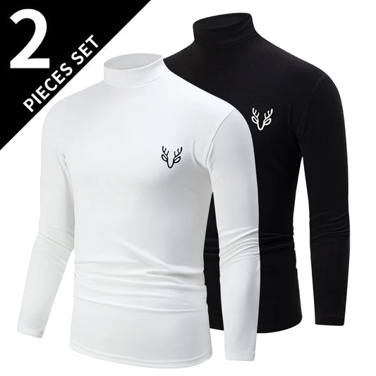 1/2 Pack Men's Fall/Winter Turtleneck Backcoat Solid Color Simple Warm Long Sleeve Shirt Teenagers' School Uniforms with Sanded