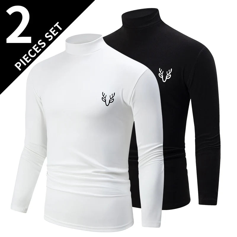 1/2 Pack Men's Fall/Winter Turtleneck Backcoat Solid Color Simple Warm Long Sleeve Shirt Teenagers' School Uniforms with Sanded