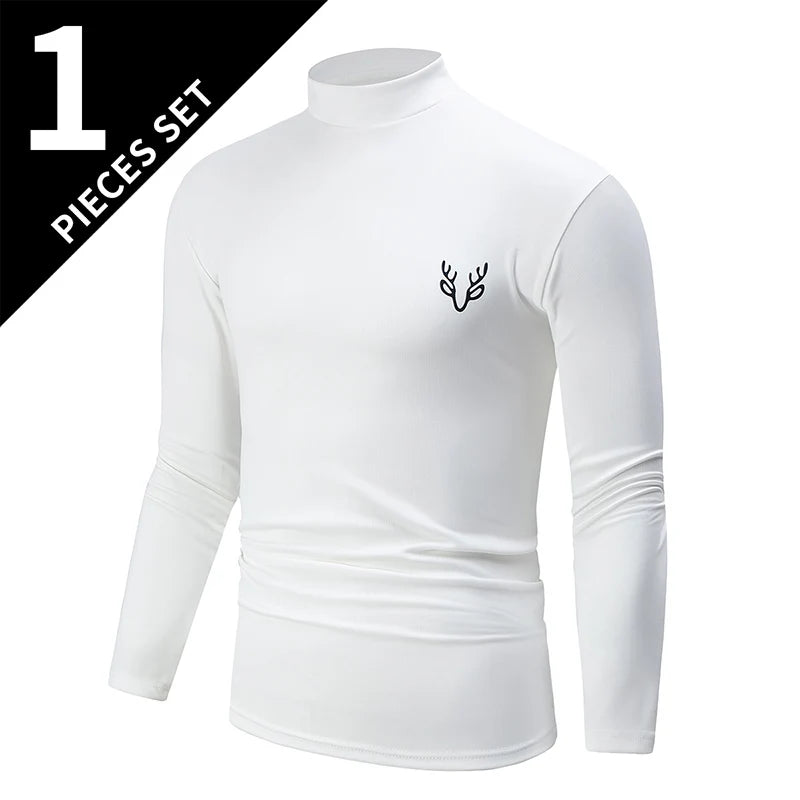 1/2 Pack Men's Fall/Winter Turtleneck Backcoat Solid Color Simple Warm Long Sleeve Shirt Teenagers' School Uniforms with Sanded