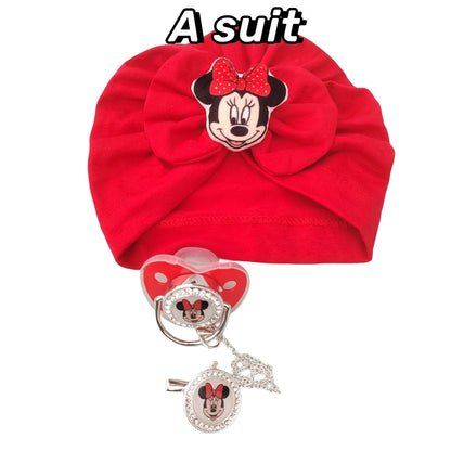 Red shiny baby silicone pacifier Weaning Comfort Nipple Soothing Silver chain pacifier clip Baby cartoon 3D printed hat gift