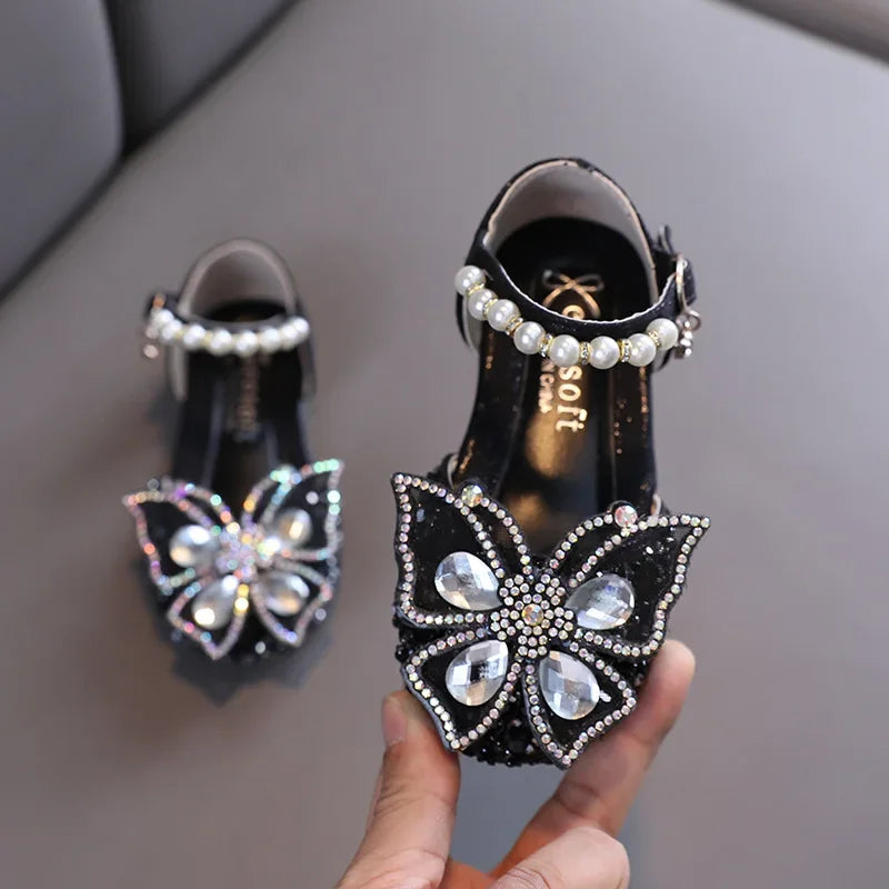 Kids Summer Children Wedding Party Shoes Girls Princess Sandals Performance Soft Flat Shoe Girls Dance Diamonds Butterfly Shoe