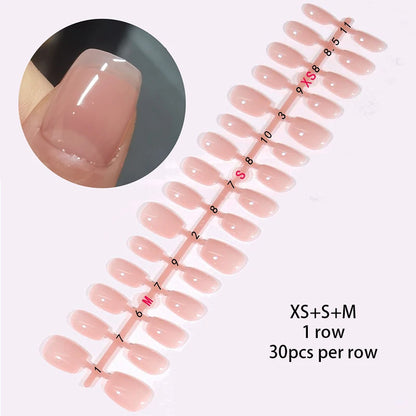 30Pcs French Gradient Short Ballet Nails Simple Nude Color False Nails Coffin Fake Nail Press On Nails Full Cover Nails