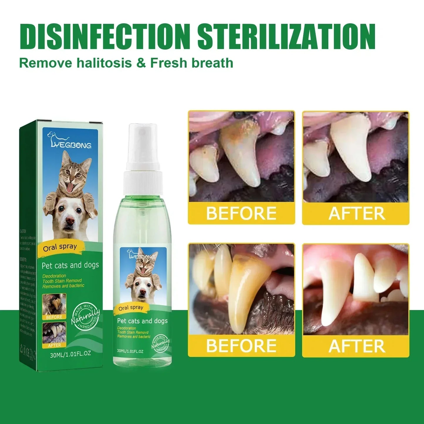 Pet Teeth Cleaning Spray Dog Cat Teeth Calculus Stain Remover Deodorant Kitten Bad Breath Treatment Pet Oral Care Tool