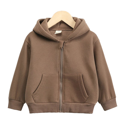 Chidren Thicken Fleece Hooded Coat Soild Cotton Long Sleeve Hoodies