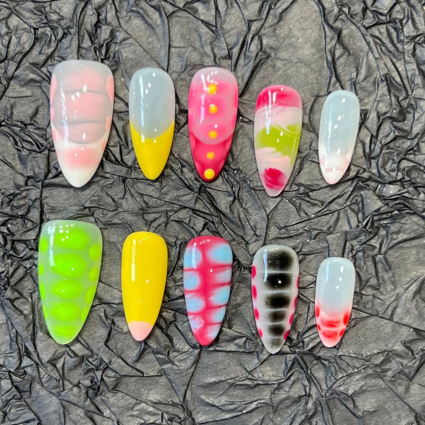 10pcs Handmade Press on Nails Colorful Snake Pattern Fake Nail Tips