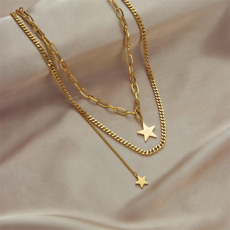 XIYANIKE 316L Stainless Steel High Quality Necklaces Gold Color Star Pendant Women Necklace Casual Party Girls Jewelry