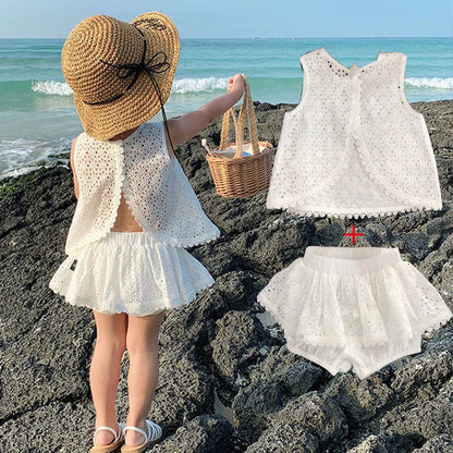 Summer Clothing Sets Hollow Lace Suit Baby Casual Sleeveless