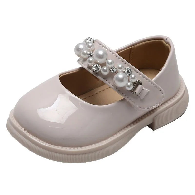 Children Fashion Pearl Leather Shoes Baby Girls Soft Bottom Party Princess Shoes Kids Non-slip Casual Flats Infant First Walkers