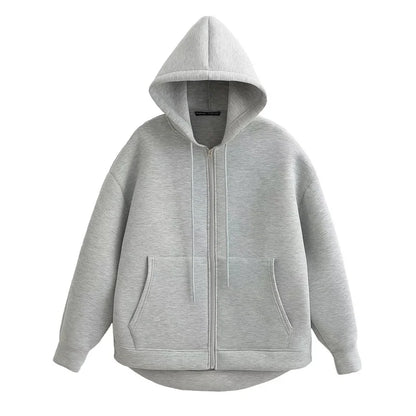 Winter New Women's Zipper Hoodie High Street Unisex style Double Pockets Oversize Loose Sweatshirts Outerwear Top