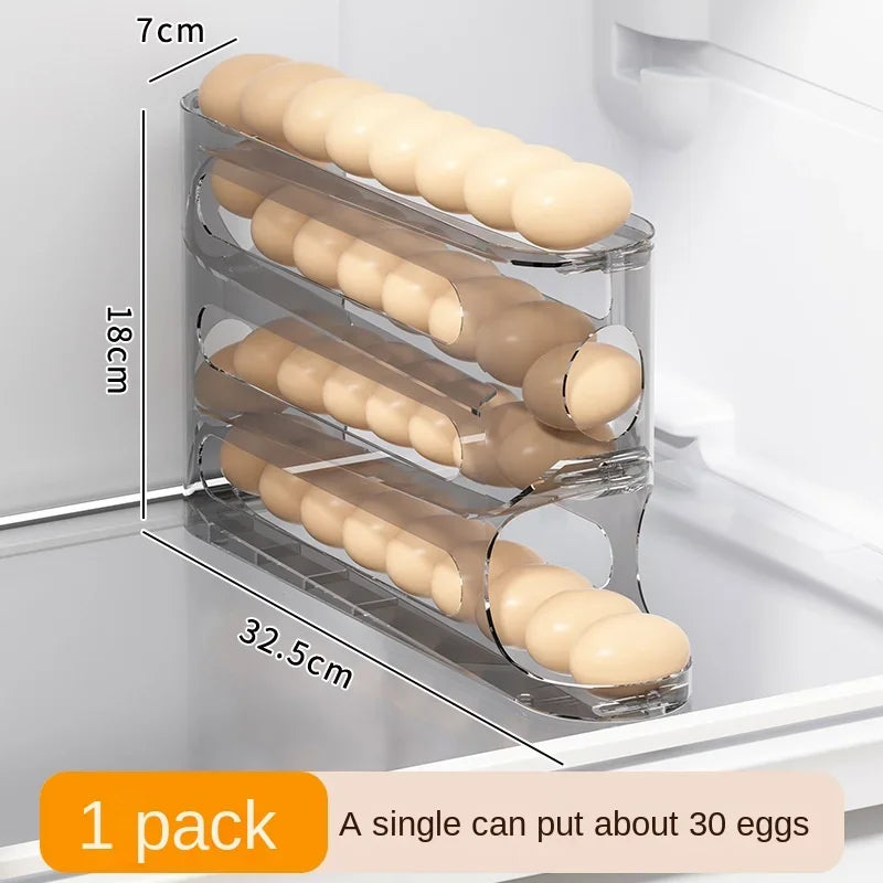 Transparent slide egg storage box 4-layer ladder egg box storage refrigerator side door large capacity automatic egg roller