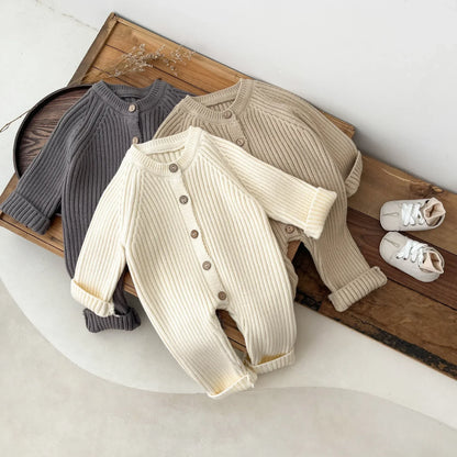4614 Baby Jumpsuit 2025 Autumn and Winter New Solid Color Baby Boy's Knitting Climbing Clothes