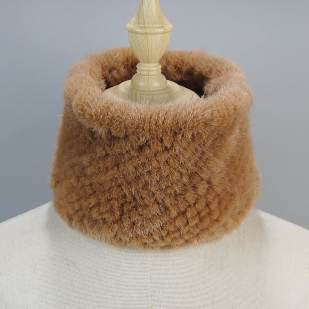 2025 New Women Winter Real Mink Fur Scarves headbands Good Elastic Knitted Natural Mink Fur Scarf Thick Warm Lady Fur Ring Shawl