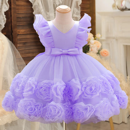 Baby Girls Party Dress Princess Birthday Puffy Dresses Appliques Toddler Girls Baptism Tutu Dresses Children Wedding Gown 1-5Y