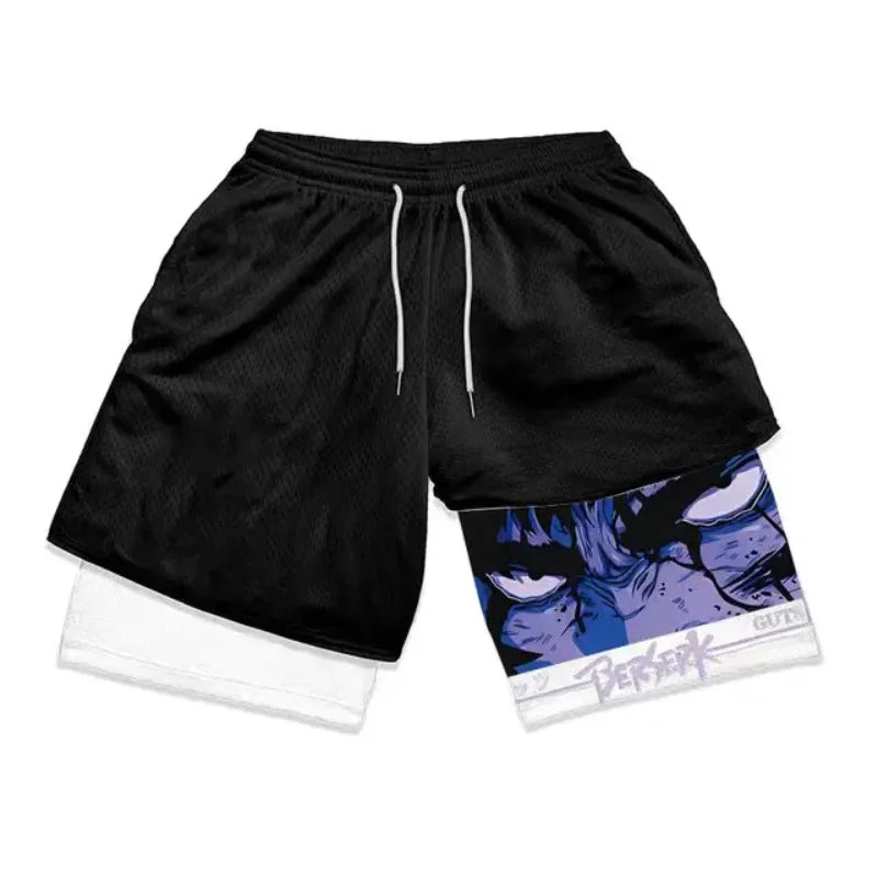 Y2K Summer Men Shorts Streetwear Anime Double Layered Oversize Breathable Gym Short Pants Training Fitness Track Shorts Clothes