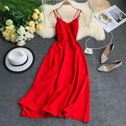 Chic Sexy Backless Bandage High Waist Slip Dress Fairy Casual A-line Dress Summer Beach Vacation Vestidos Women Boho Sundress