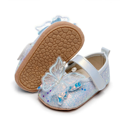 Shiny 3D Butterfly Princess Dress Shoes for Baby Girl Glitters Flats