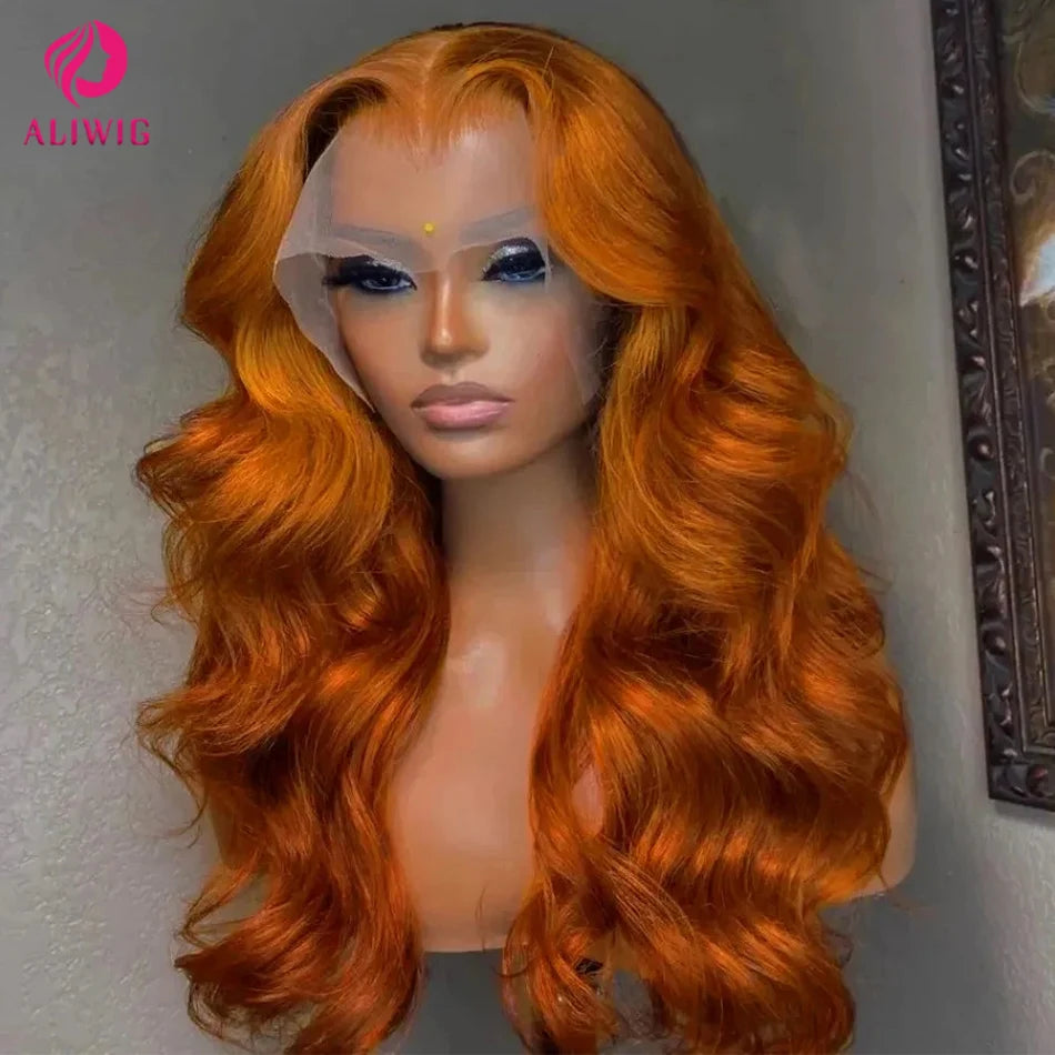30 Inch Ginger Orange Body Wave Lace Frontal Wig HD 13x4 Lace Front Wig Bleached Lace Wigs Brazilians Human Hair For Black Women