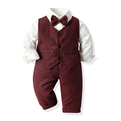 Gentleman Outfits Autumn Childrens Sets Christmas Baby Boys Business Suit Shirt+Vast+Pants Sets For Boys Formal Party 1 to 6 Age