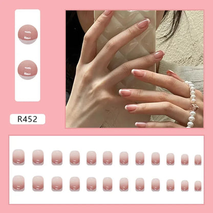 Vintage Camellia Wearable Pink Press on Fake Nails Tips with Glue False Nails Design Butterfly Lovely Girl False Nails