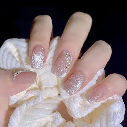 24Pcs Short Round Head Ballet Manicure Press On Nail Full Cover Artificial Coffin Fake Nails Wearing Reusable False Nails Art