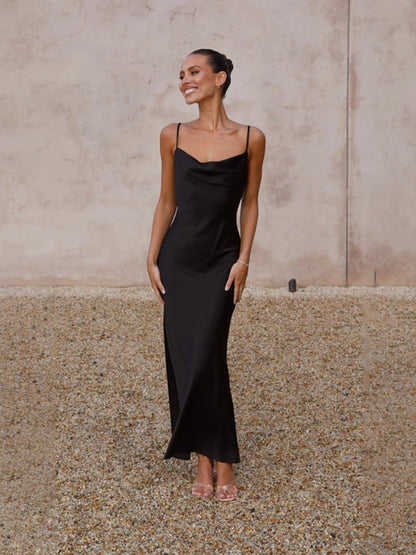 2024 Summer Fashion Elegant Women's Urban Commuter Long Dress with Deep V-neck Slim Fit Off Back Solid Color Sexy Party Dress