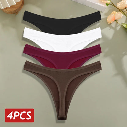 4PCS/Set Cotton Panties for Women Sexy Low Rise G-String Thongs Ultra-thi Seamless Panties