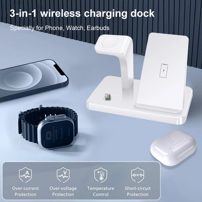 3 In 1 Wireless Charger Stand for iPhone 16 15 14 13 12 Pro Max Apple Watch 10 9 8 7 6 5 AirPods 3 4 Fast Charging Station Dock