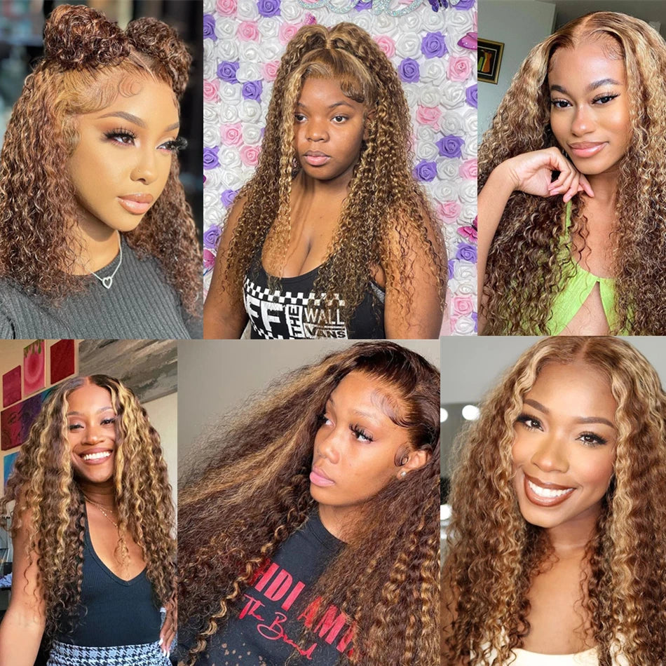 Curly Highlight Wig Human Hair Deep Wave Frontal Wigs For Women Blonde 13x6 Hd Water Wave Lace Front Glueless Wig Ready to Wear