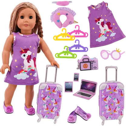 Doll Clothes&Miniature Accessories Shoe Luggage Set  For 18 Inch American Doll