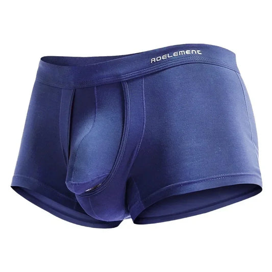 Men Fashion Penis Bag Bulge Pouch Separation Underwear Youth Ice Silk Breathable Comfy Boxer Shorts Simple Elastic Sports Trunks