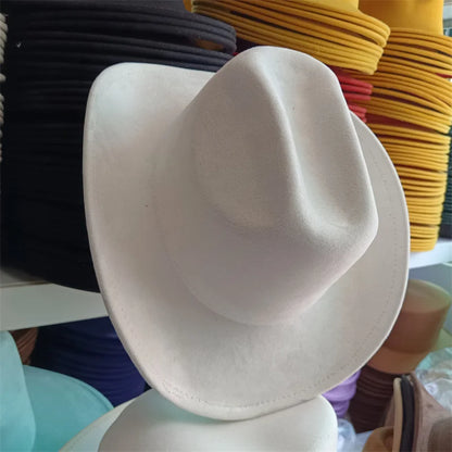 Western suede leather 7.5CM Western denim women's Fedora hat men's church jazz hat fashion travel party hat denim hat 2024