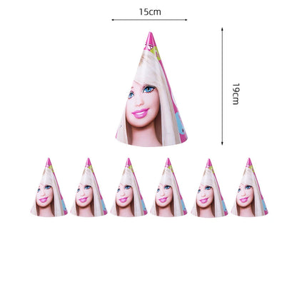 Barbie Birthday Party Supplies Pink Girl Disposable Tableware Banner Cupcake Topper Background Princess Balloons Gift Bag