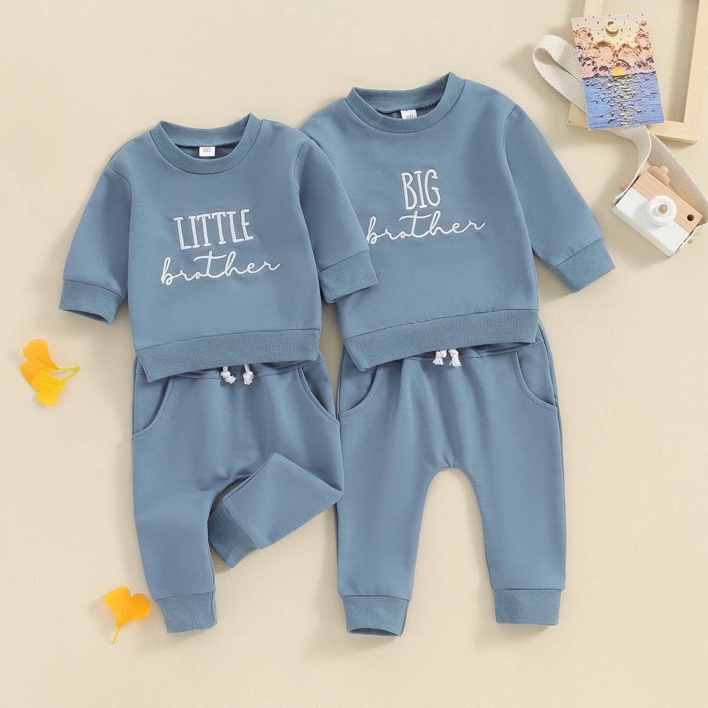 Baby Brother Matching 2Pcs Set Long Sleeve Crew Neck Embroidery Letters Sweatshirt Elastic Waist Sweatpants Infant Clothes