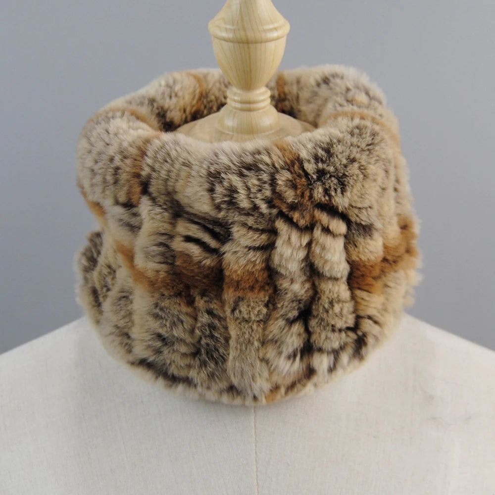 Good Elastic Rex Rabbit Fur Ring Scarves Winter Warm Women Genuine Rex Rabbit Fur Scarf Knitted Real Natural Fur Wraps Headbands
