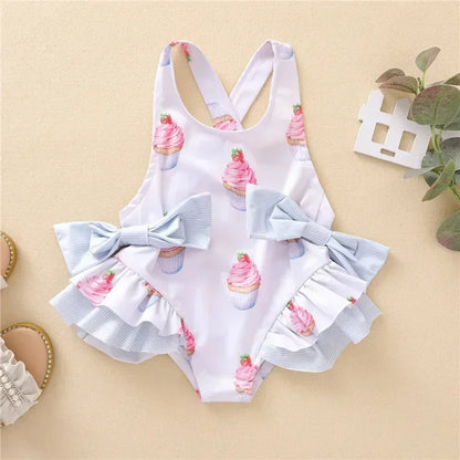 Baby Girls One-piece Swimsuit 1-5Yrs Toddler Kids Swimwear Bikini Flower Girls Summer Beachwear Backless Children Bathing Suit