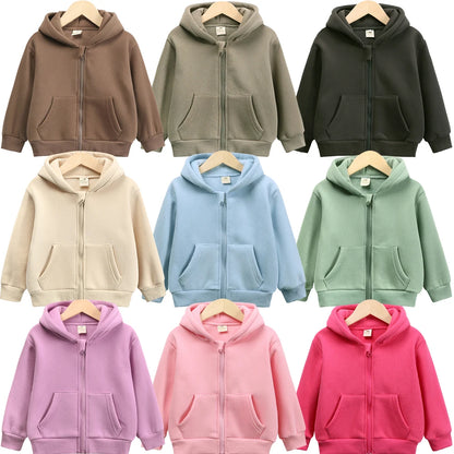 Chidren Thicken Fleece Hooded Coat Soild Cotton Long Sleeve Hoodies