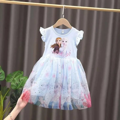 Summer Baby Girls Dresses For Girls Vestidos Wedding Party Clothes Kids Pajama Top Frozen Anna Elsa Print Princess Party Dress