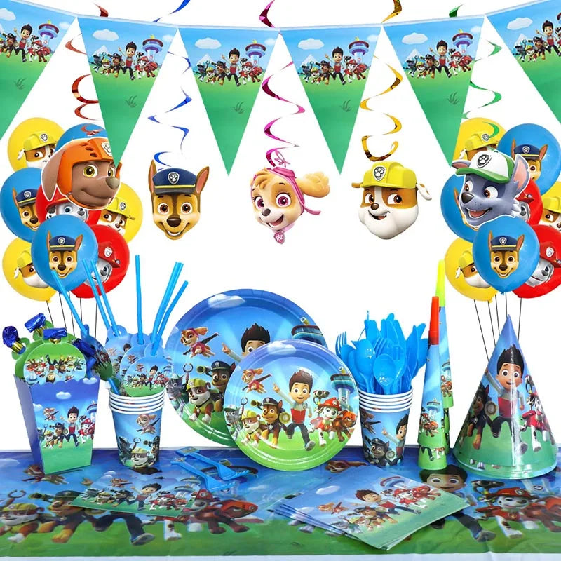 PAW Patrol Birthday Party Decoration Kids Toy Hat Gift Aluminum Foil Balloon Disposable Tableware New Banner Boy Event Supplies